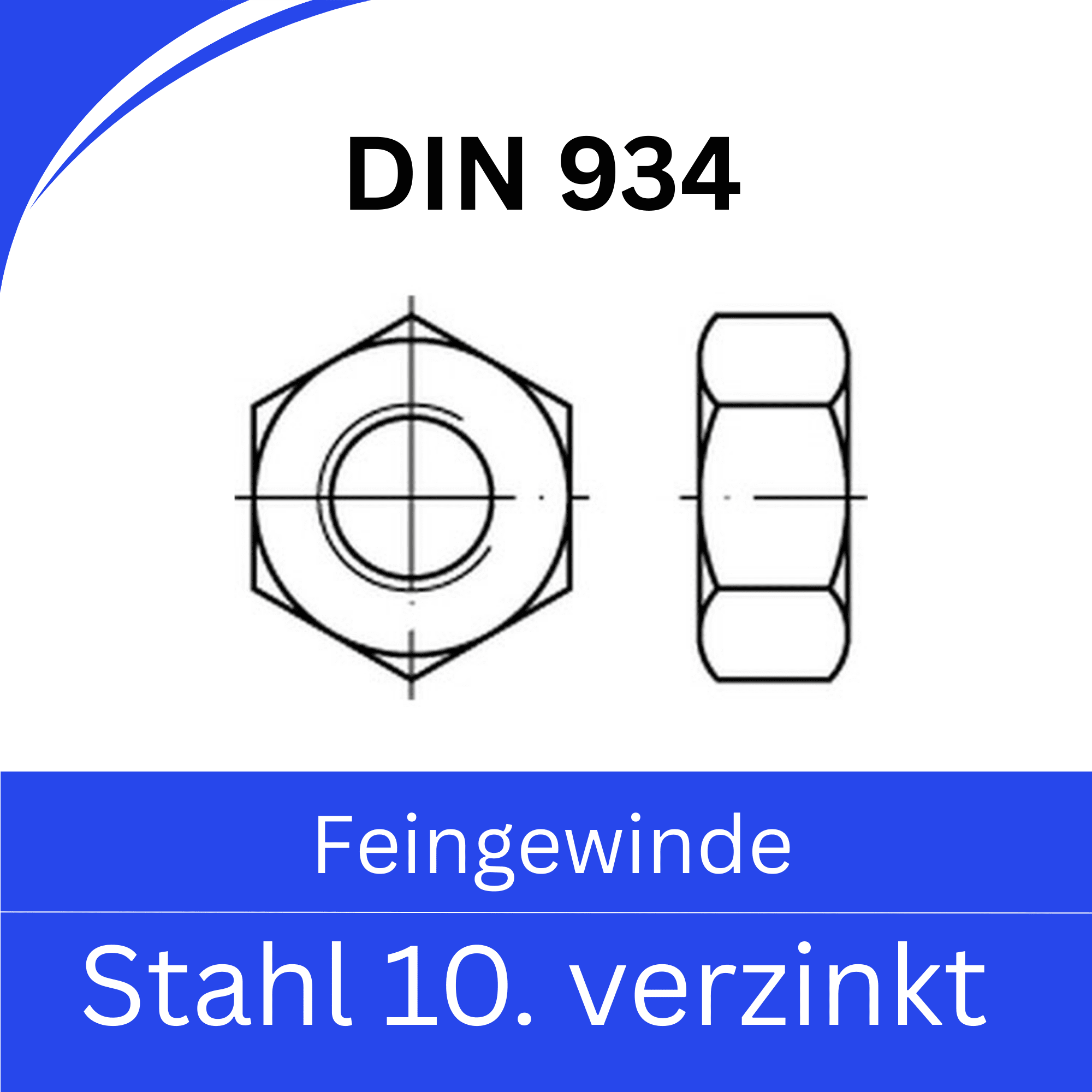 Bild für Kategorie DIN 934 Muttern ➤ Feingewinde (Stahl 10. verzinkt)